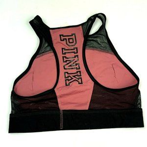 PINK Victorias Secret Crop Haut Court Sports Bra size XS Spellout Racerback Mesh